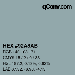 Color code: HEX #92A8AB | qconv.com