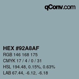 Color code: HEX #92A8AF | qconv.com