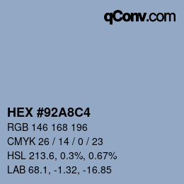 カラーコード: HEX #92A8C4 | qconv.com
