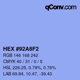 Farbcode: HEX #92A8F2 | qconv.com