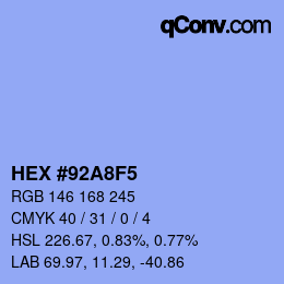 カラーコード: HEX #92A8F5 | qconv.com