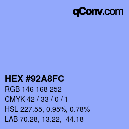 颜色代码: HEX #92A8FC | qconv.com