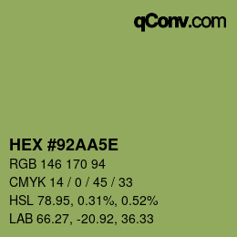 Color code: HEX #92AA5E | qconv.com