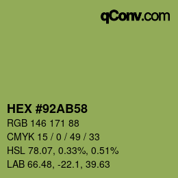 Color code: HEX #92AB58 | qconv.com