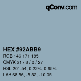 颜色代码: HEX #92ABB9 | qconv.com