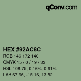 Color code: HEX #92AC8C | qconv.com