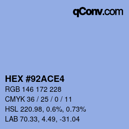 Código de color: HEX #92ACE4 | qconv.com