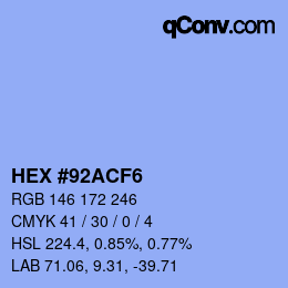 Color code: HEX #92ACF6 | qconv.com