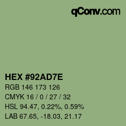 Color code: HEX #92AD7E | qconv.com