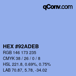 Color code: HEX #92ADEB | qconv.com