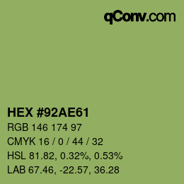 Color code: HEX #92AE61 | qconv.com