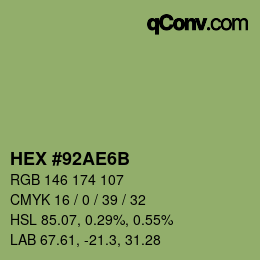 Color code: HEX #92AE6B | qconv.com