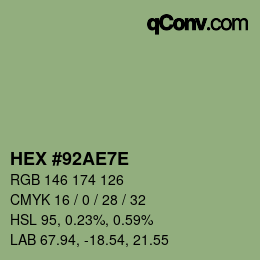 Color code: HEX #92AE7E | qconv.com