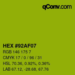 颜色代码: HEX #92AF07 | qconv.com