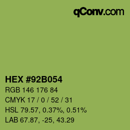 Color code: HEX #92B054 | qconv.com