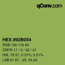 Color code: HEX #92B054 | qconv.com