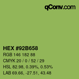 Color code: HEX #92B658 | qconv.com