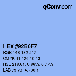 Farbcode: HEX #92B6F7 | qconv.com