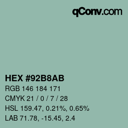 Color code: HEX #92B8AB | qconv.com