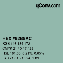 Color code: HEX #92B8AC | qconv.com