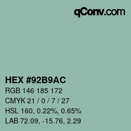 Color code: HEX #92B9AC | qconv.com
