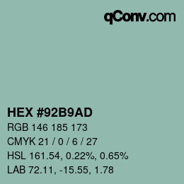 Farbcode: HEX #92B9AD | qconv.com