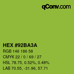 カラーコード: HEX #92BA3A | qconv.com