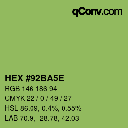 Farbcode: HEX #92BA5E | qconv.com