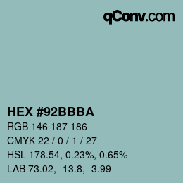 Color code: HEX #92BBBA | qconv.com