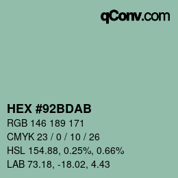 カラーコード: HEX #92BDAB | qconv.com
