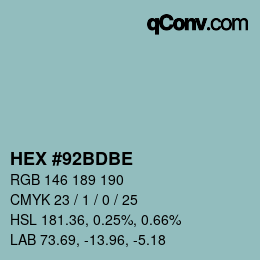 カラーコード: HEX #92BDBE | qconv.com