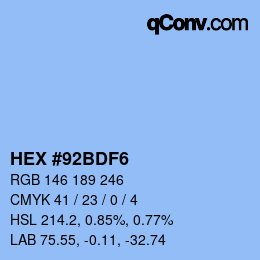 Color code: HEX #92BDF6 | qconv.com