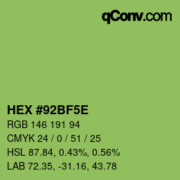 Farbcode: HEX #92BF5E | qconv.com