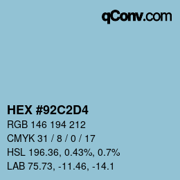 颜色代码: HEX #92C2D4 | qconv.com