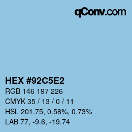 Farbcode: HEX #92C5E2 | qconv.com
