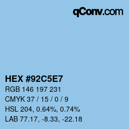 Farbcode: HEX #92C5E7 | qconv.com