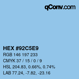 颜色代码: HEX #92C5E9 | qconv.com