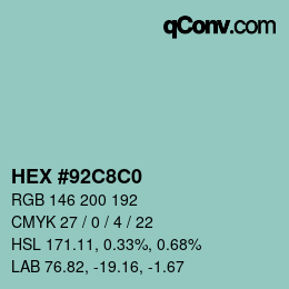 Color code: HEX #92C8C0 | qconv.com