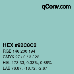 Farbcode: HEX #92C8C2 | qconv.com