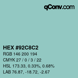 Color code: HEX #92C8C2 | qconv.com