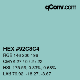 Color code: HEX #92C8C4 | qconv.com