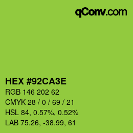 Color code: HEX #92CA3E | qconv.com