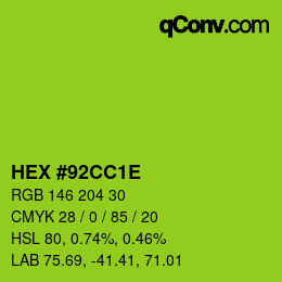 Color code: HEX #92CC1E | qconv.com