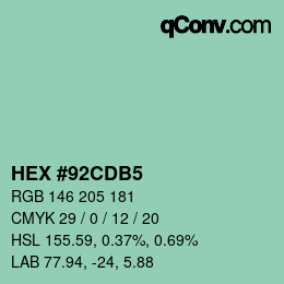 Color code: HEX #92CDB5 | qconv.com