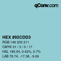 Code couleur: HEX #92CDD3 | qconv.com