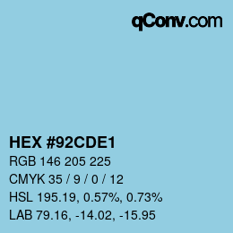 カラーコード: HEX #92cde1 | qconv.com