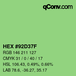 カラーコード: HEX #92D37F | qconv.com