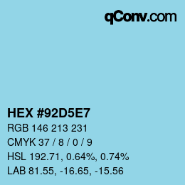 カラーコード: HEX #92D5E7 | qconv.com