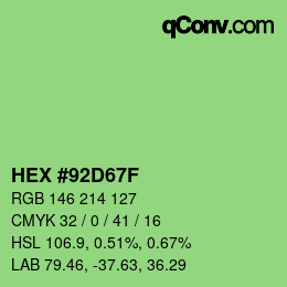 Color code: HEX #92D67F | qconv.com