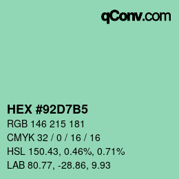カラーコード: HEX #92D7B5 | qconv.com